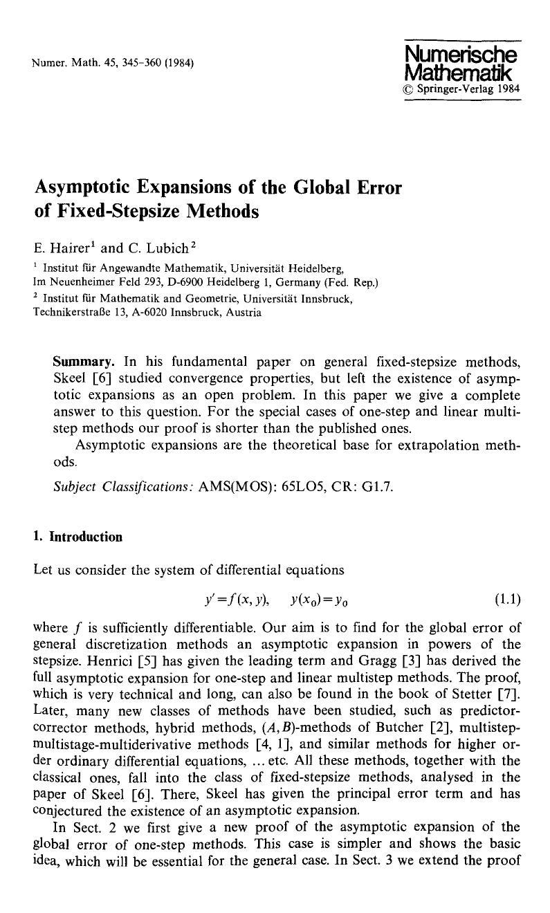 Asymptotic expansions of the global error of fixed-stepsize methods by Unknown