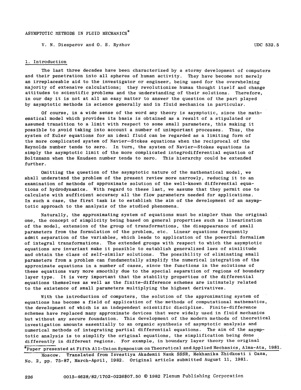 Asymptotic methods in fluid mechanics by Unknown