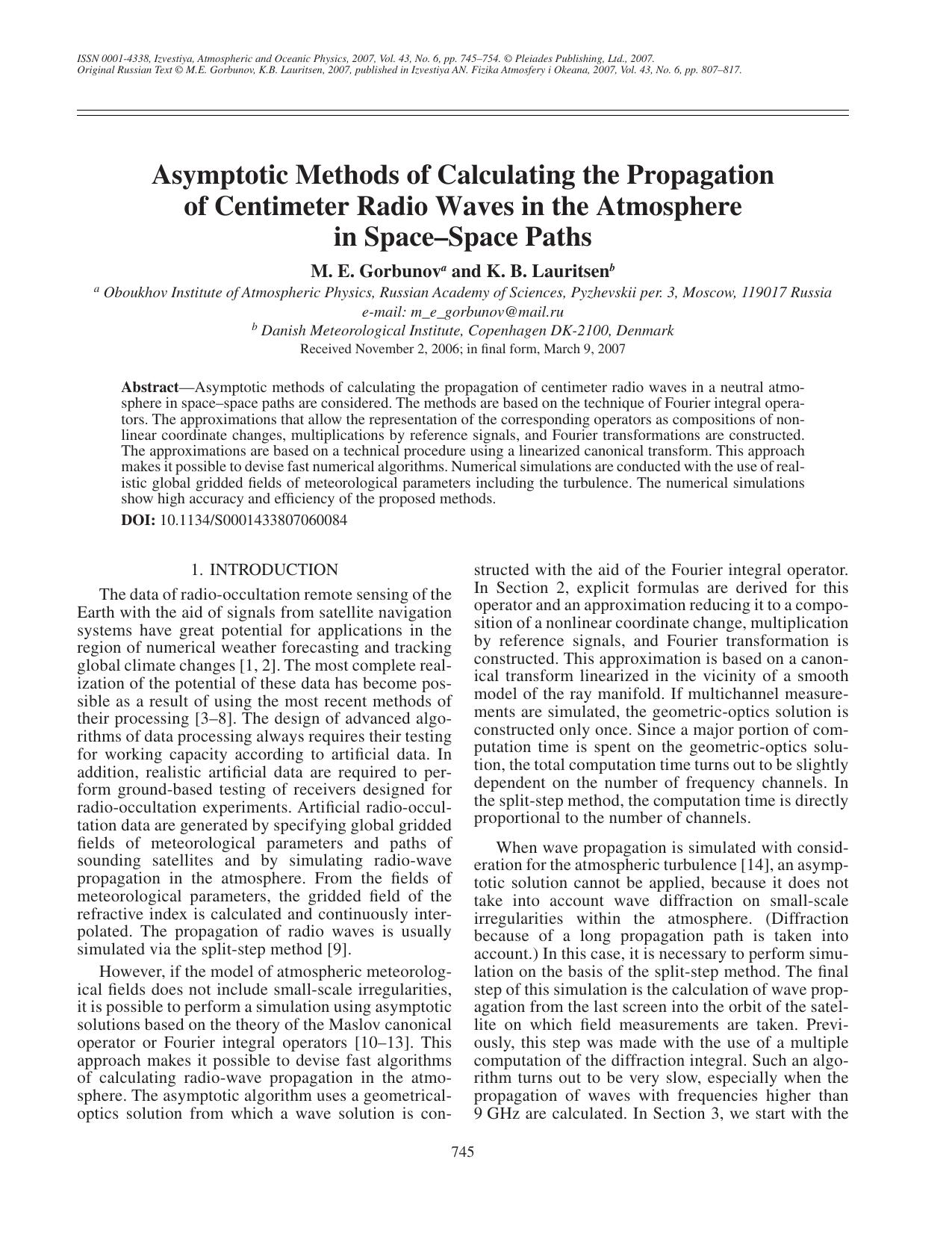 Asymptotic methods of calculating the propagation of centimeter radio waves in the atmosphere in space-space paths by Unknown