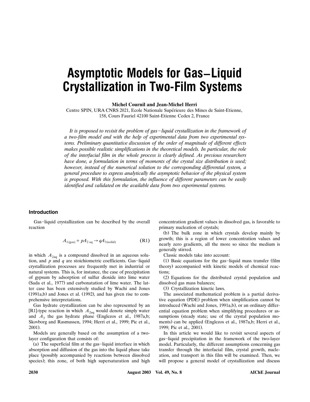 Asymptotic models for gas-liquid crystallization in two-film systems by ?