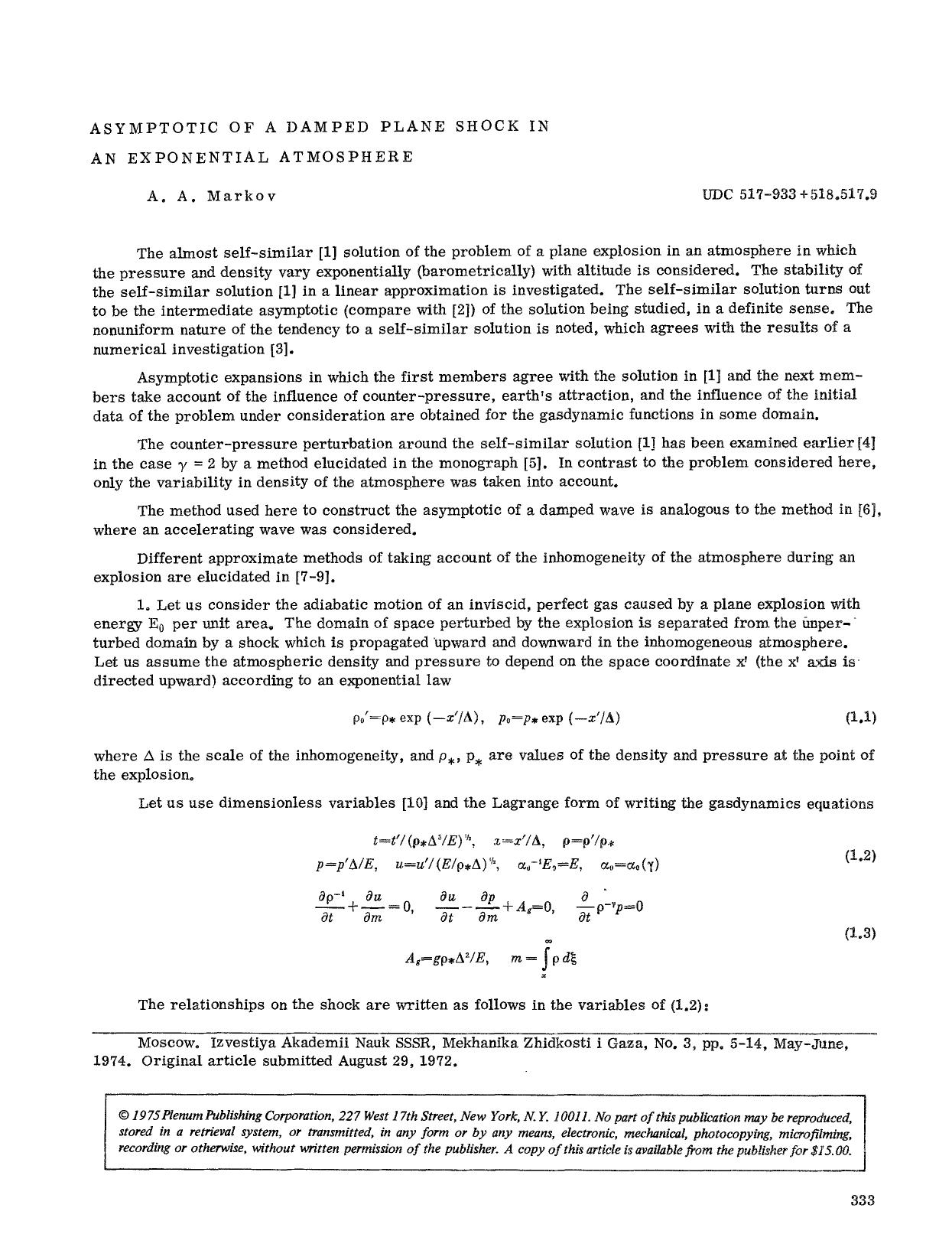 Asymptotic of a damped plane shock in an exponential atmosphere by Unknown