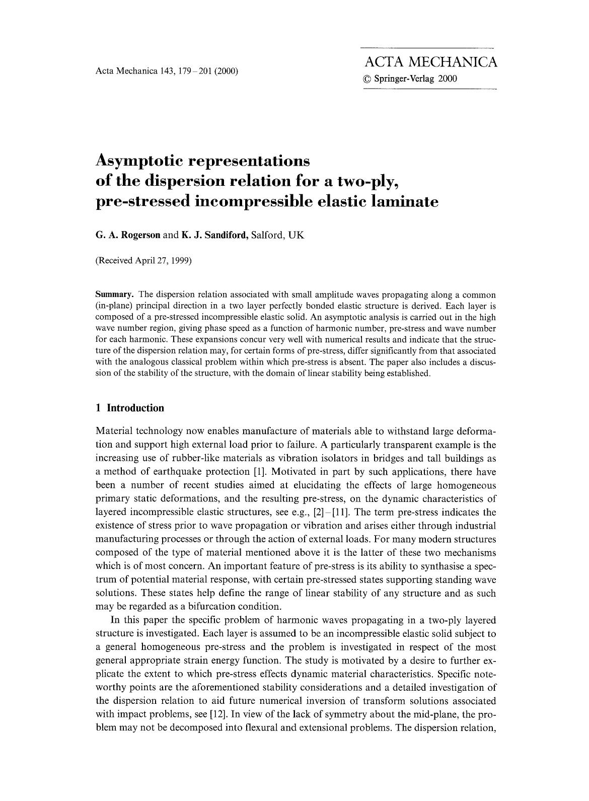 Asymptotic representations of the dispersion relation for a two-ply, pre-stressed incompressible elastic laminate by Unknown