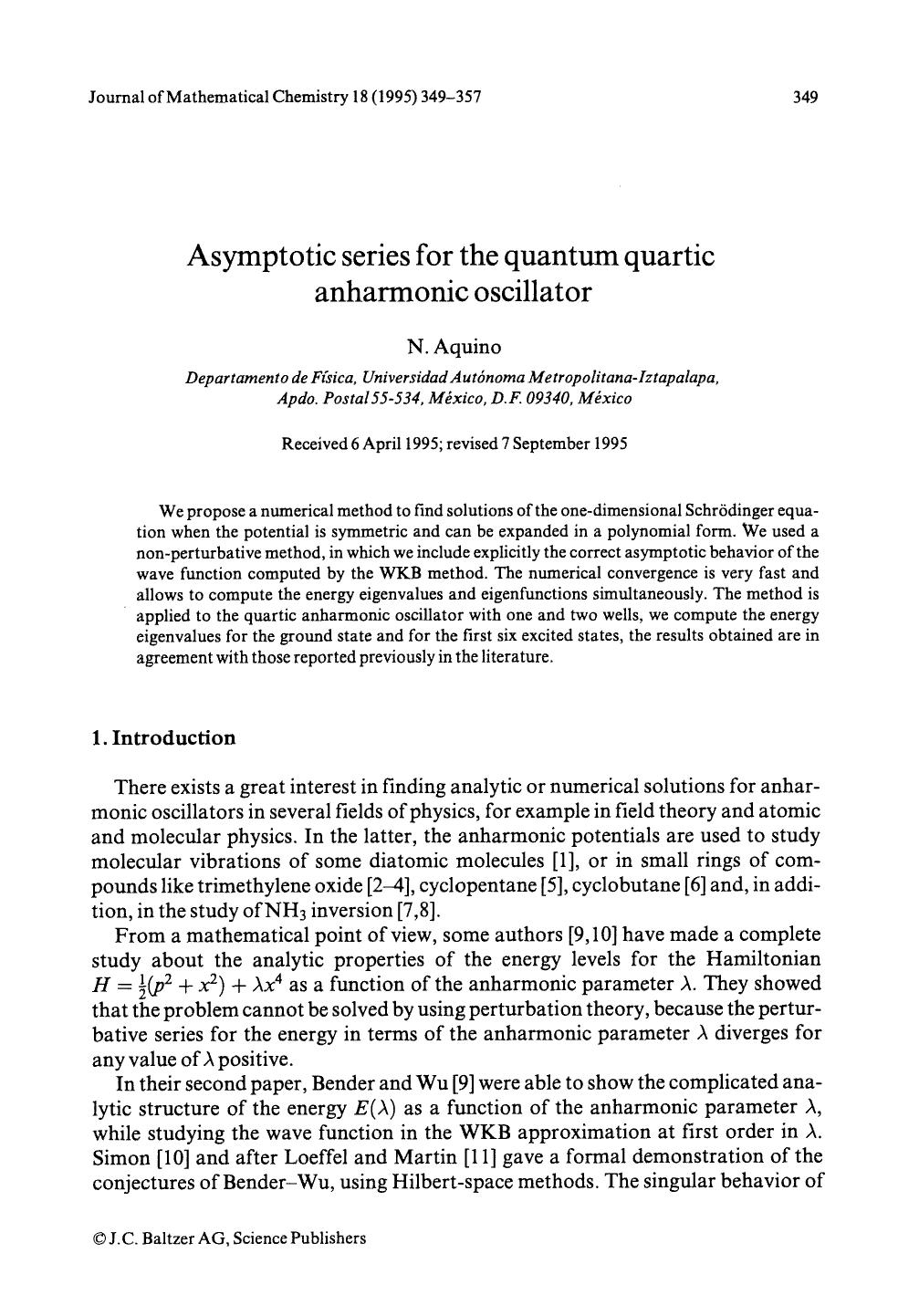 Asymptotic series for the quantum quartic anharmonic oscillator by Unknown