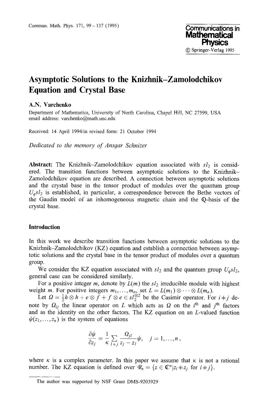 Asymptotic solutions to the Knizhnik-Zamolodchikov equation and crystal base by Unknown