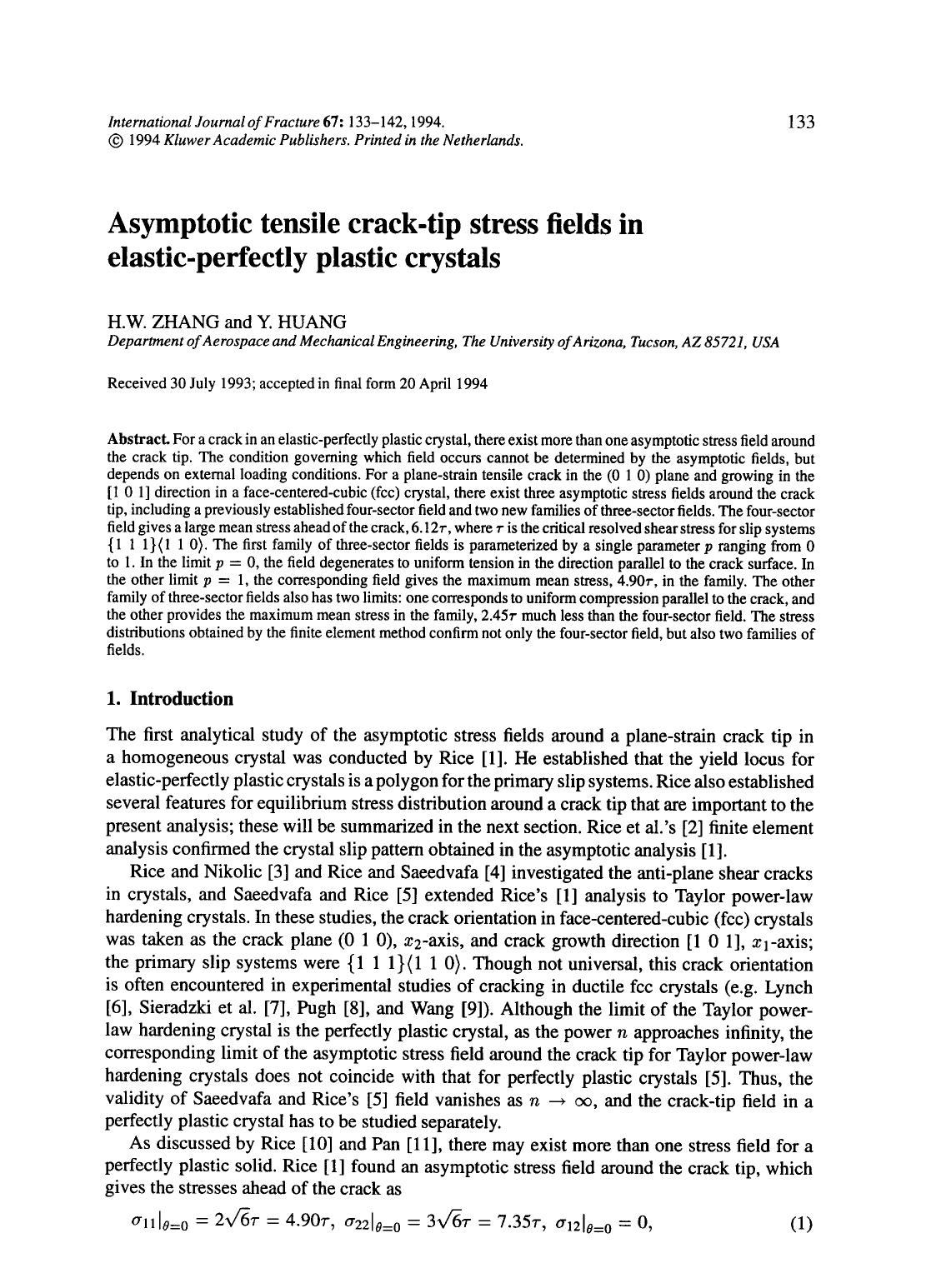 Asymptotic tensile crack-tip stress fields in elastic-perfectly plastic crystals by Unknown