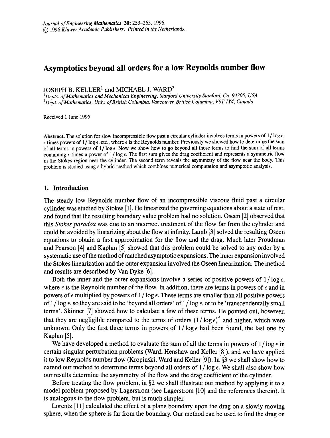 Asymptotics beyond all orders for a low Reynolds number flow by Unknown