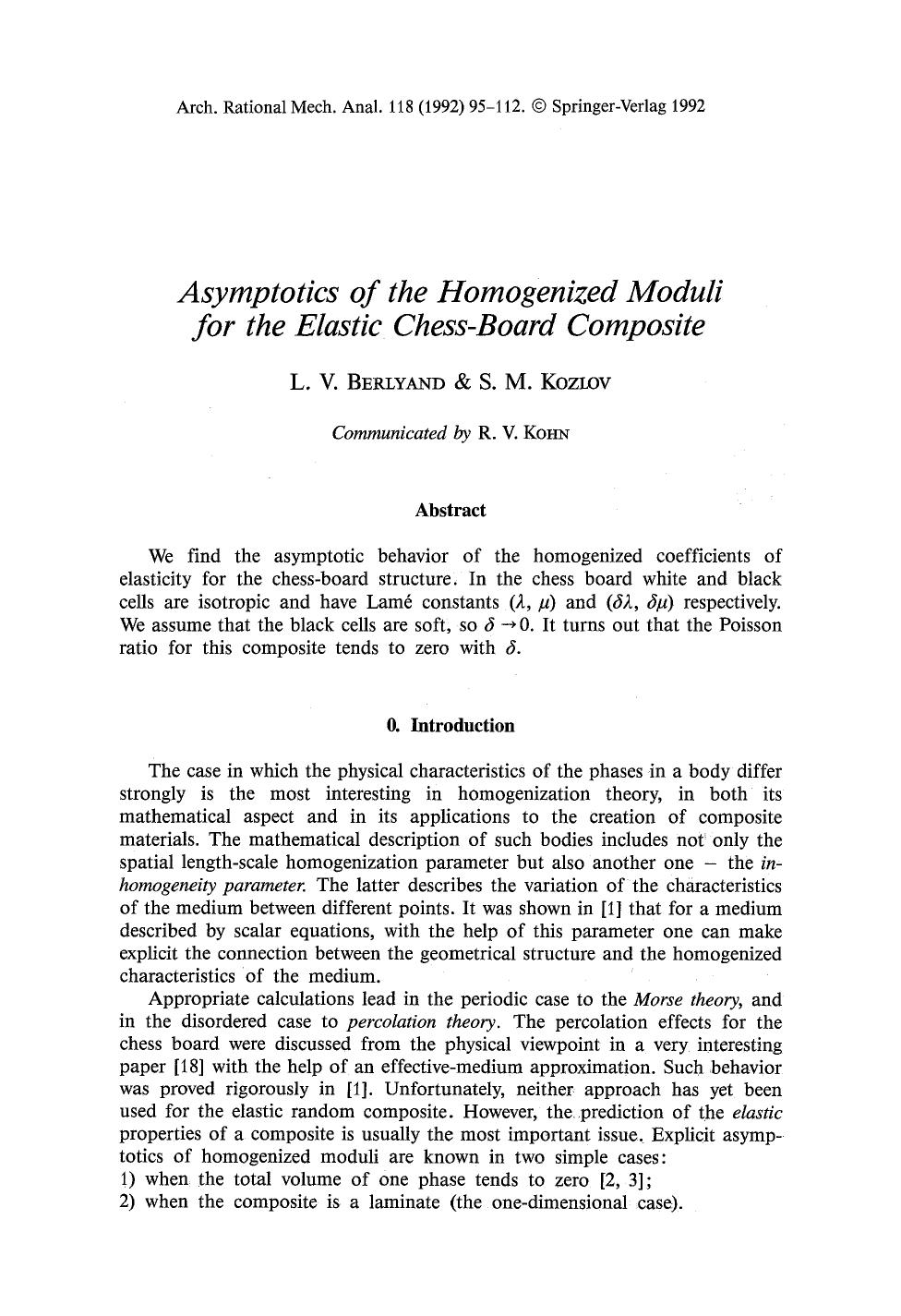 Asymptotics of the homogenized moduli for the elastic chess-board composite by Unknown