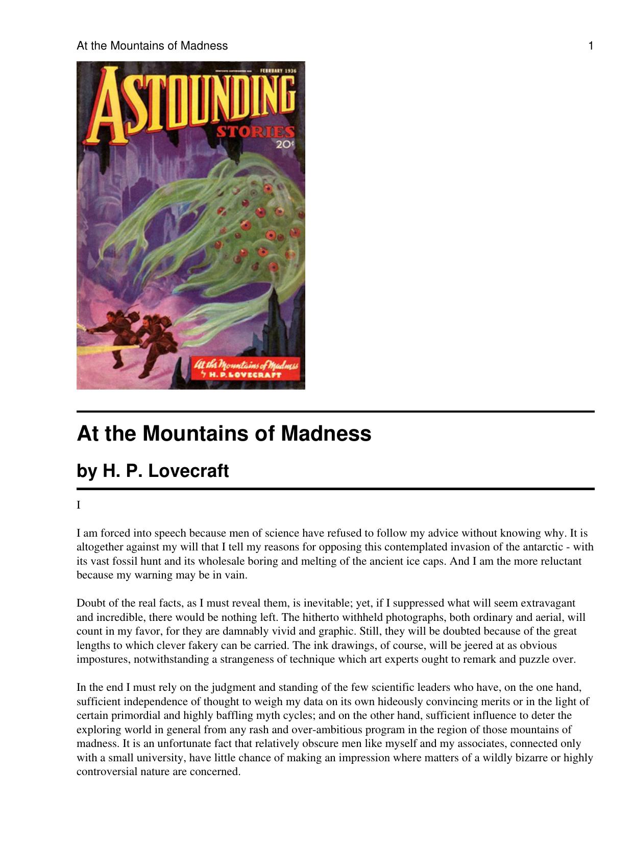 At the Mountains of Madness by Unknown