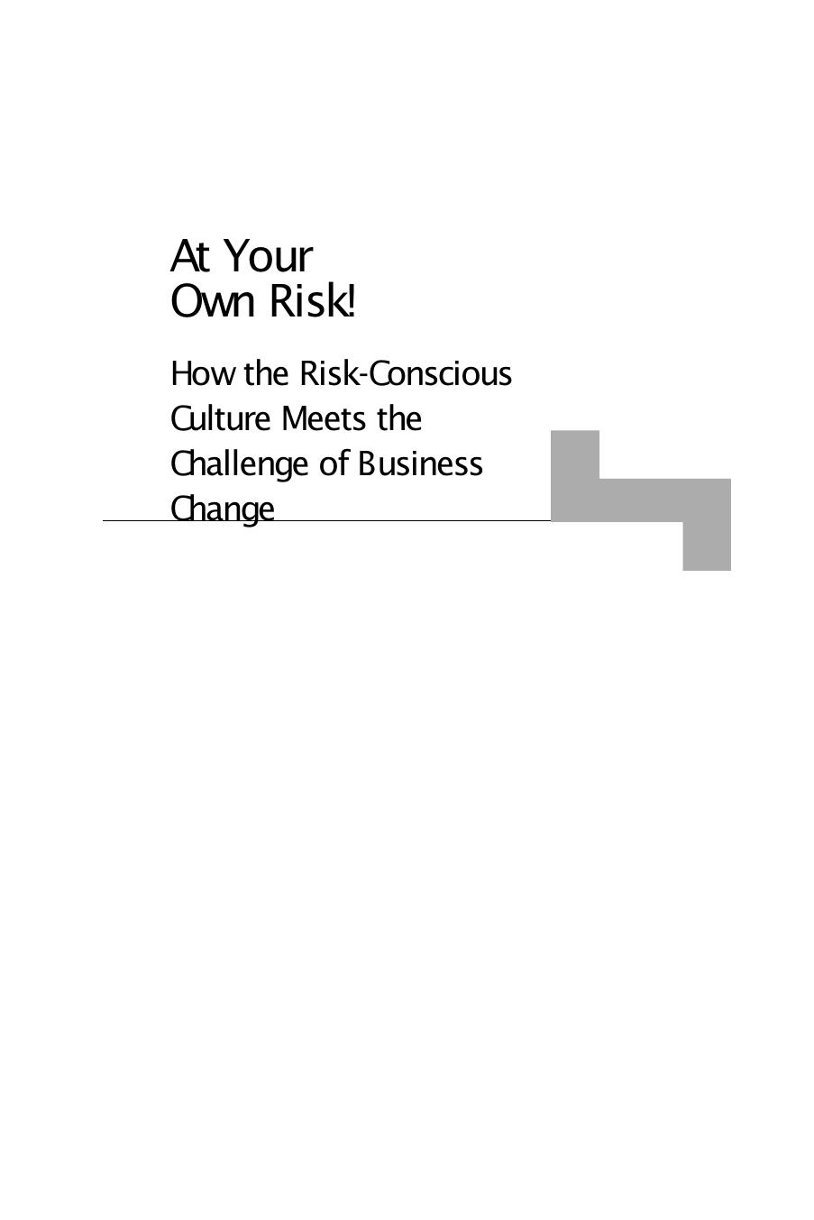 At your own risk! : how the risk-conscious culture meets the challenge of business change by Lynch Gary Scott