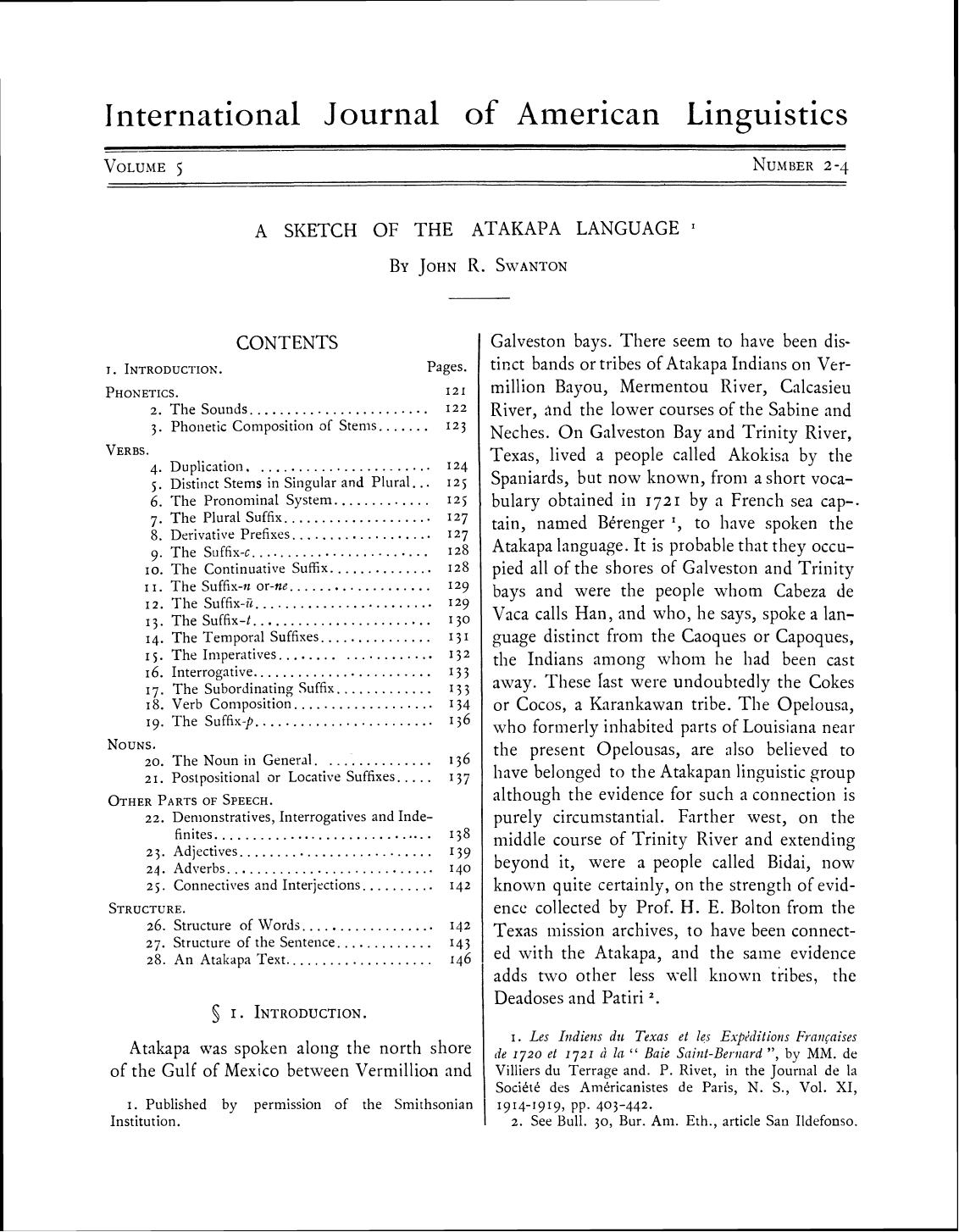 Atakapa Language, A Sketch of the (Swanton) by Unknown
