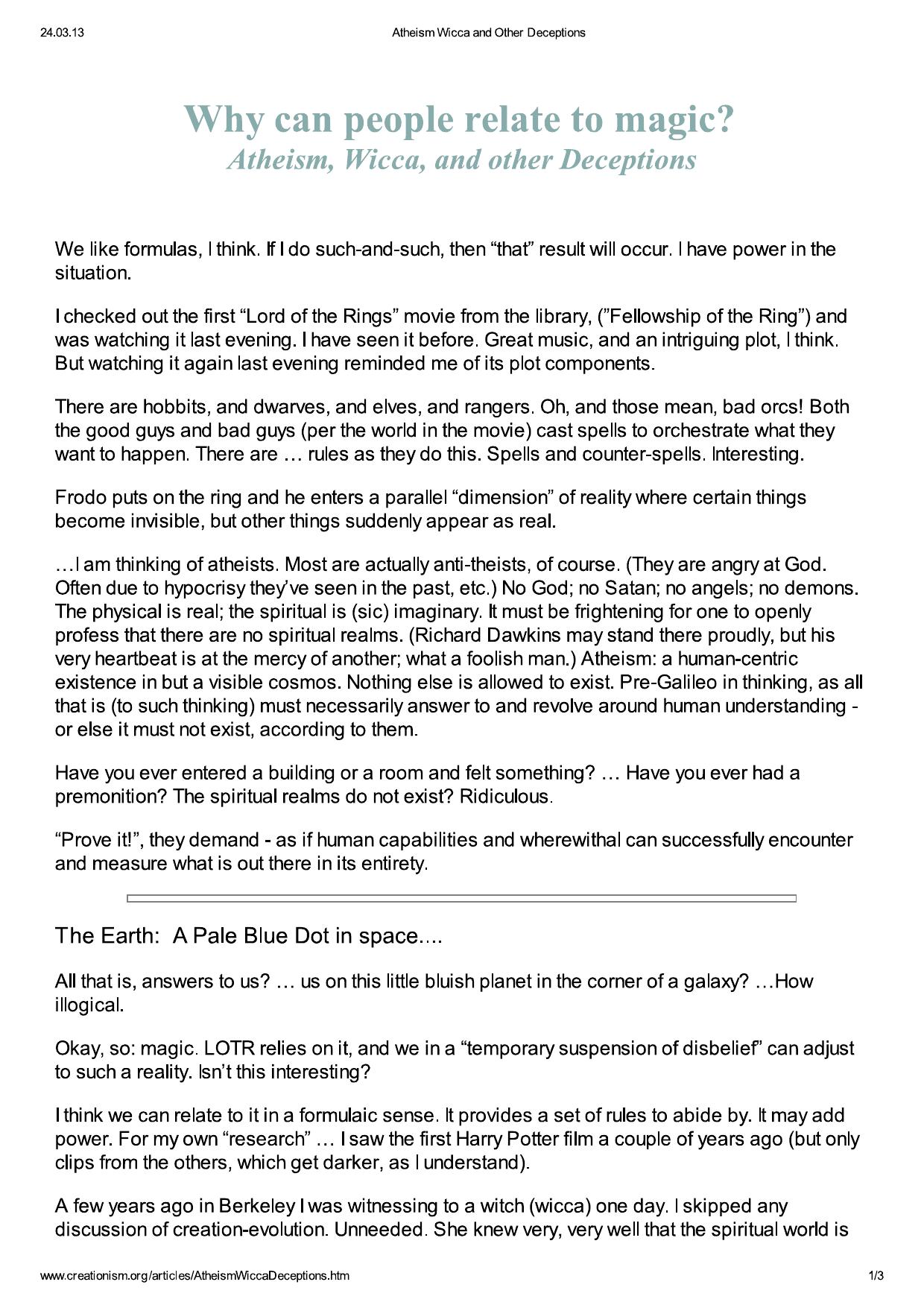 Atheism Wicca and Other Deceptions by Benutzer1