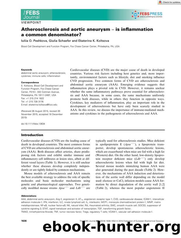 Atherosclerosis and aortic aneurysm â is inflammation a common denominator? by Unknown
