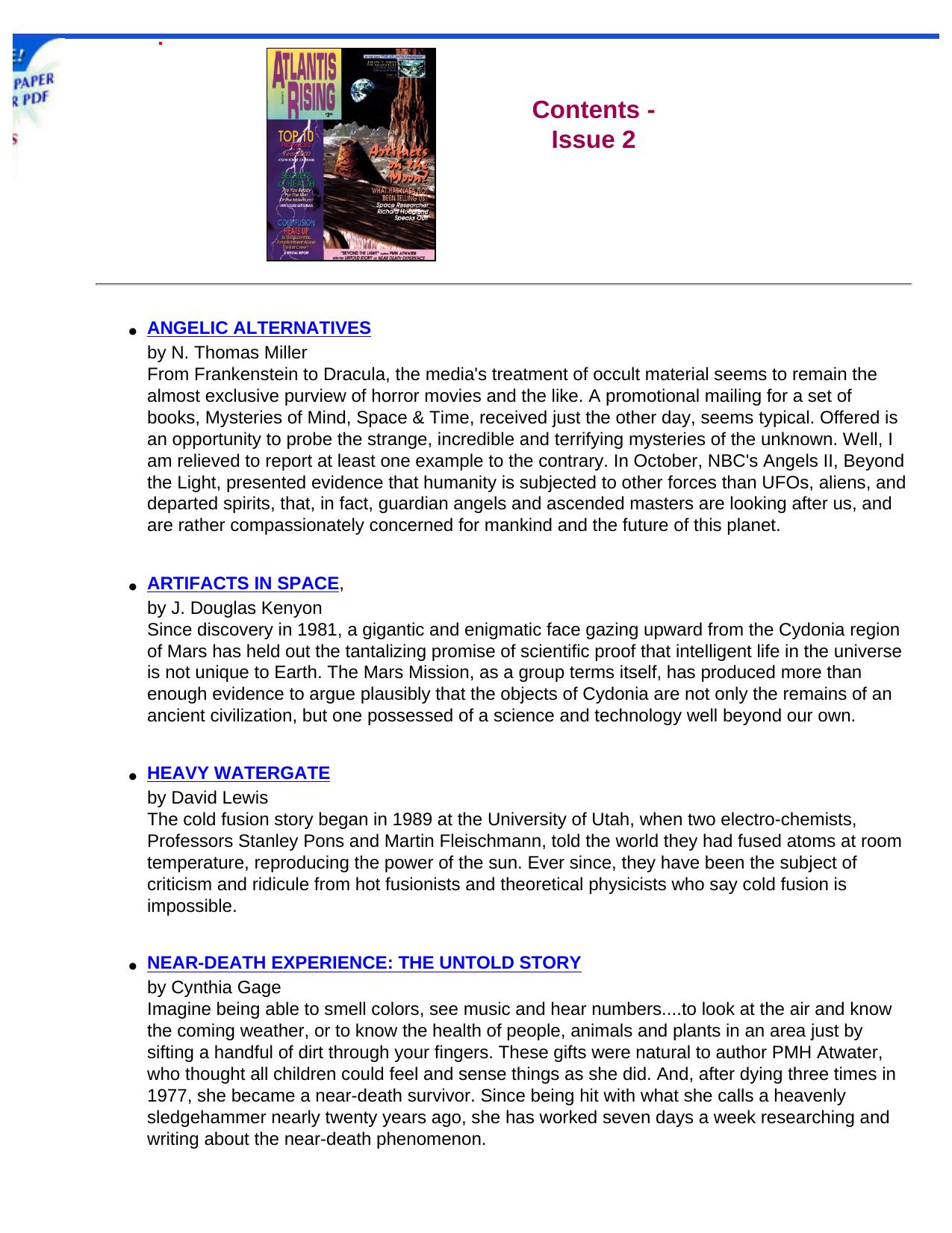 Atlantis Rising Magazine, Contents - Issue 2 by Unknown