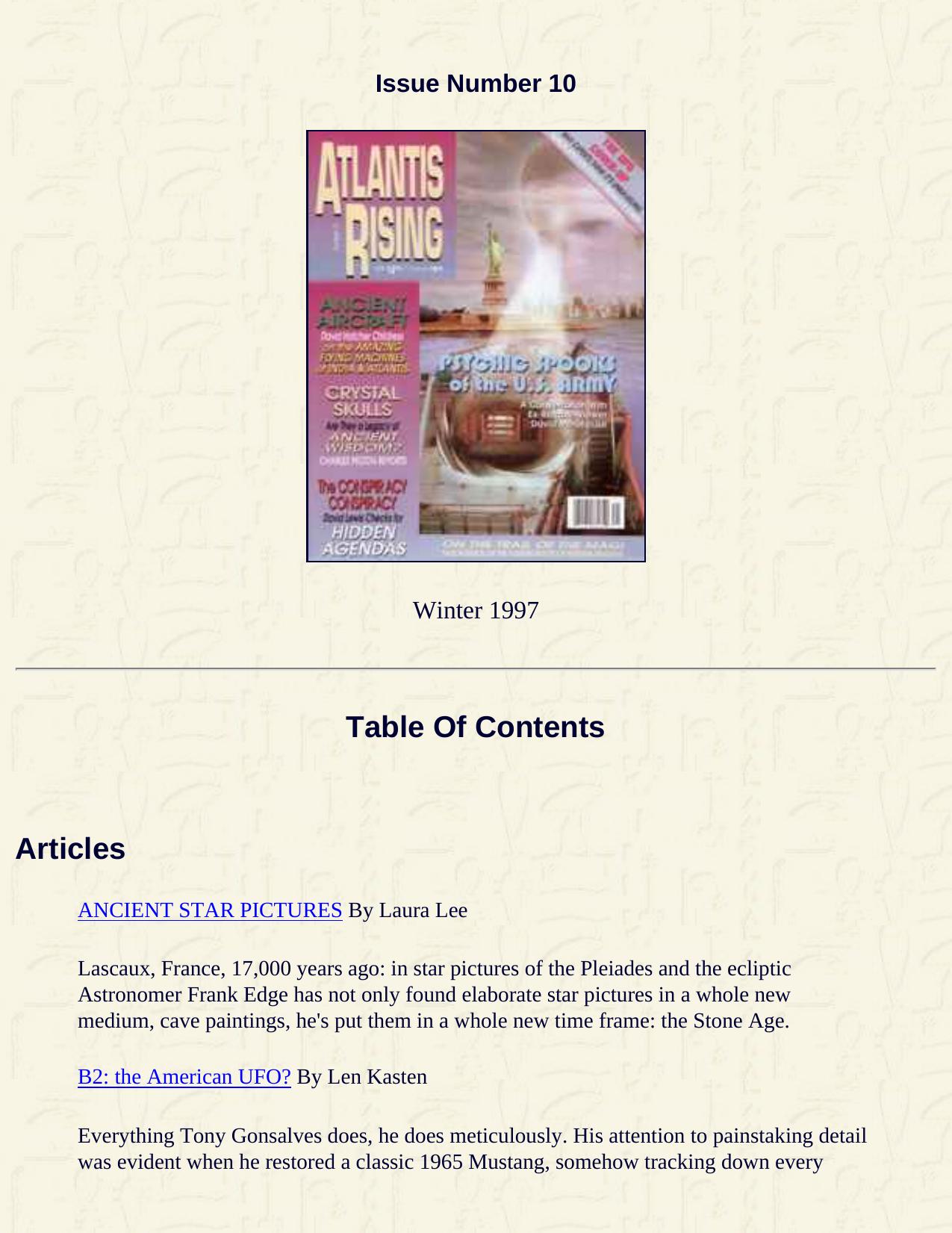 Atlantis Rising Table Of Contents Issue #10 by Unknown