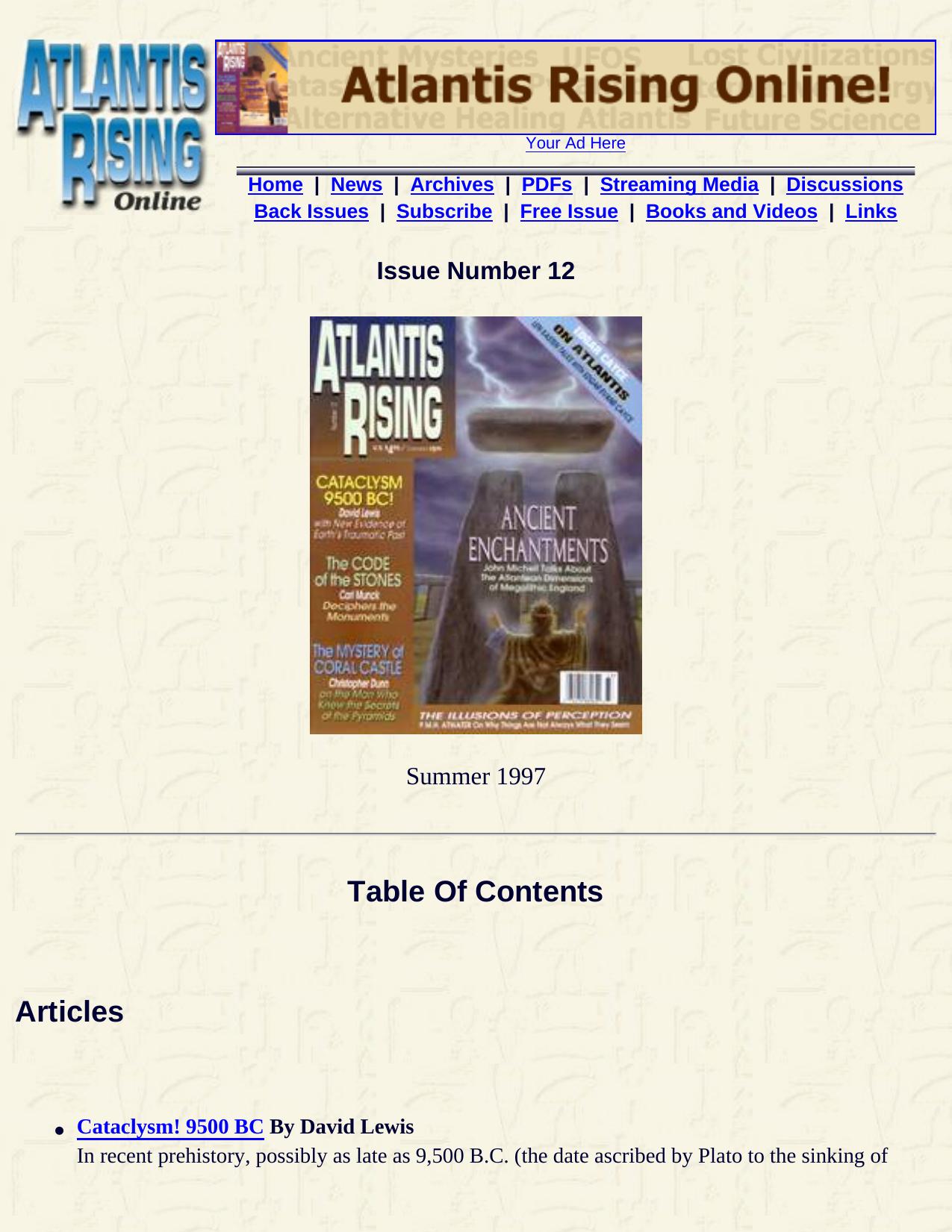 Atlantis Rising Table Of Contents Issue #12 by Unknown