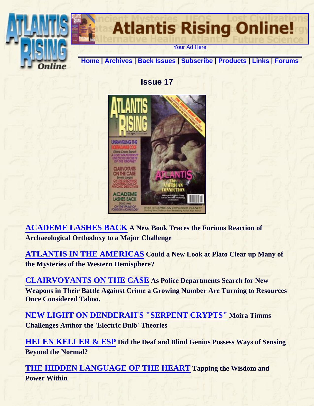 Atlantis Rising Table Of Contents Issue #17 by Unknown