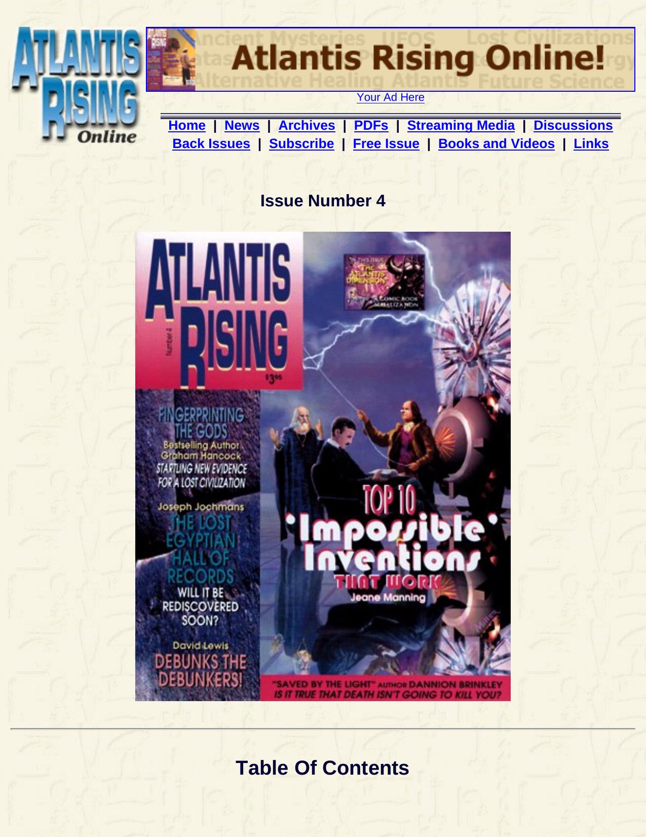 Atlantis Rising Table Of Contents Issue #4 by Unknown