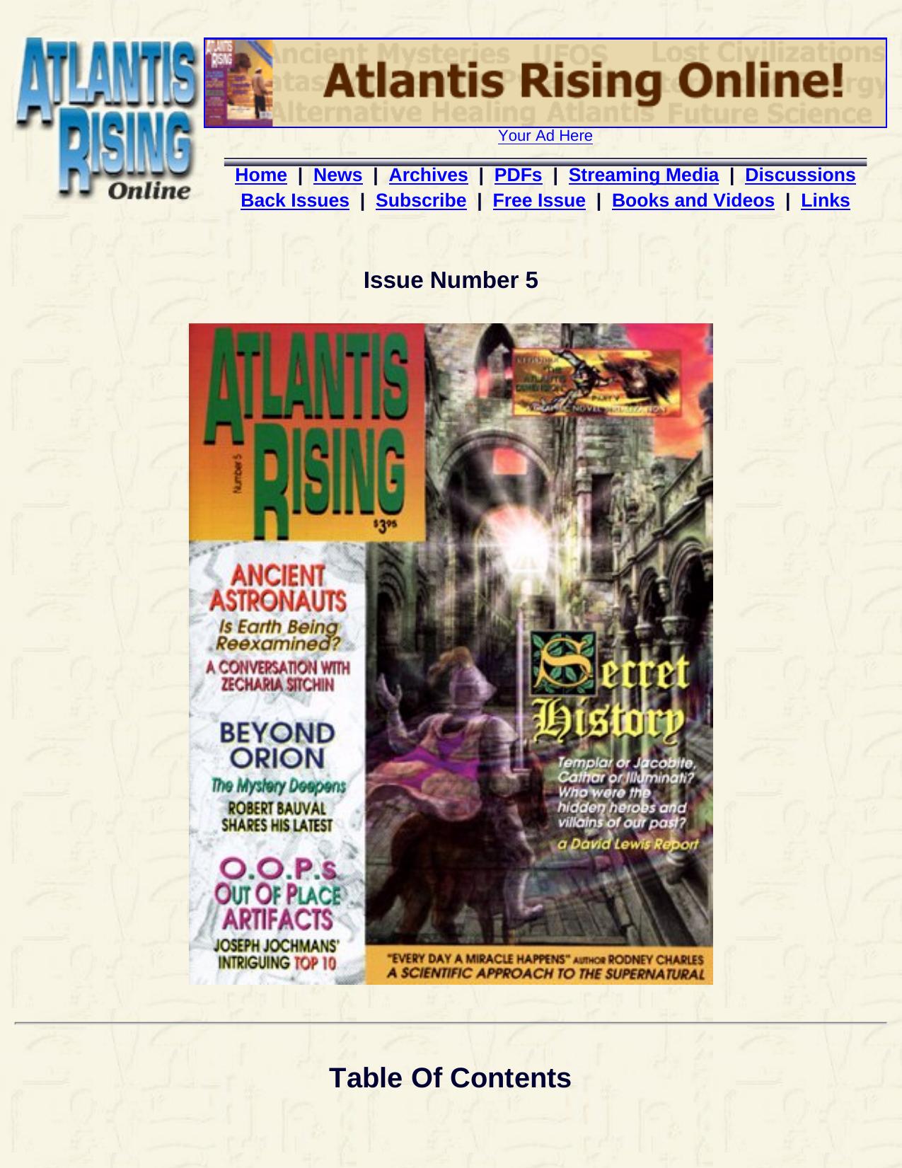 Atlantis Rising Table Of Contents Issue #5 by Unknown