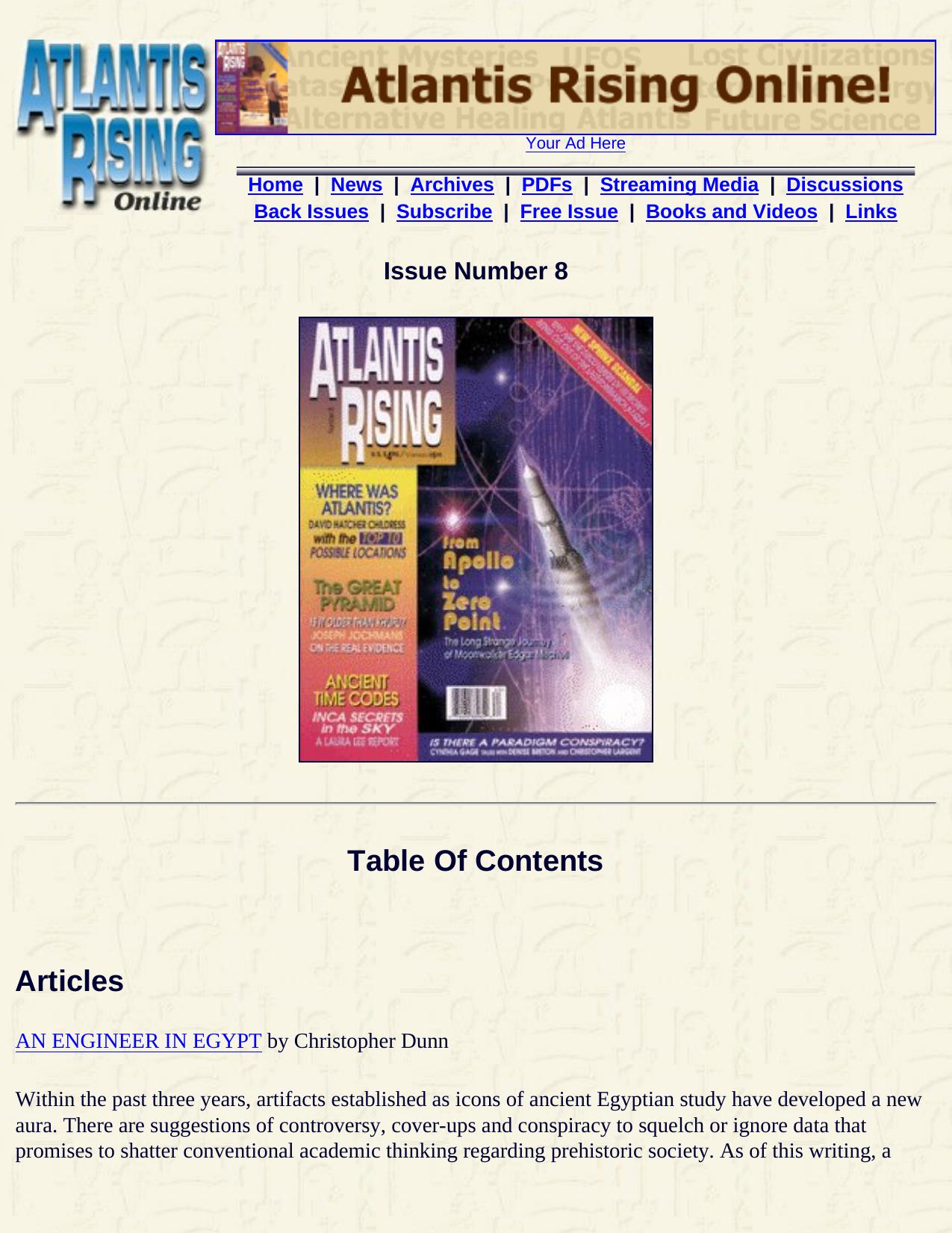 Atlantis Rising Table Of Contents Issue #8 by Unknown