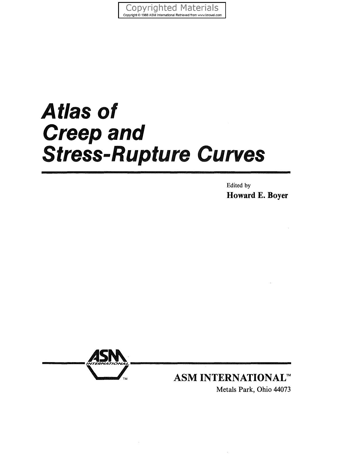 Atlas of Creep and Stress-Rupture Curves by Boyer Howard E. (Eds.)