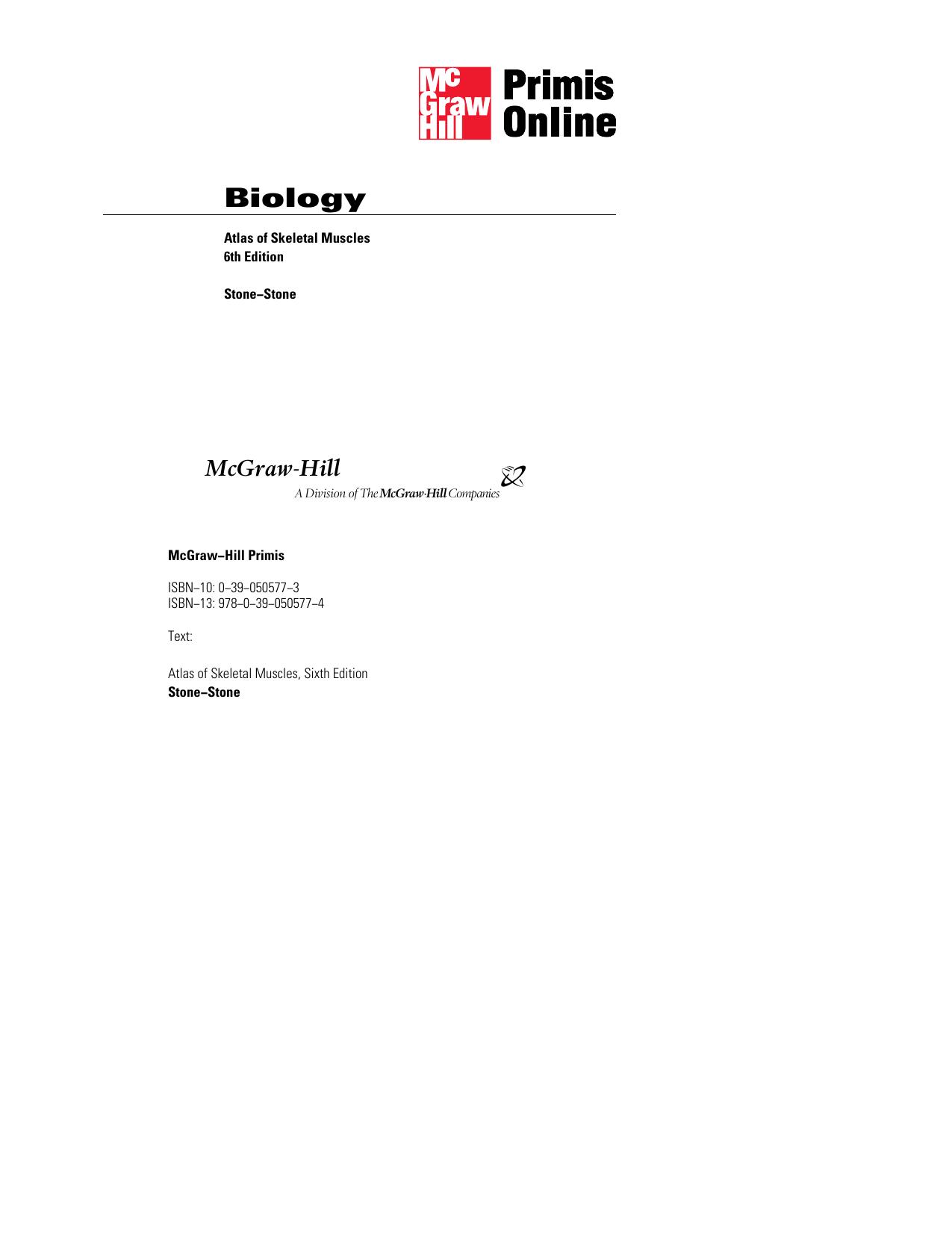 Atlas of Skeletal Muscles, 6th Edition by Robert Stone Judith Stone