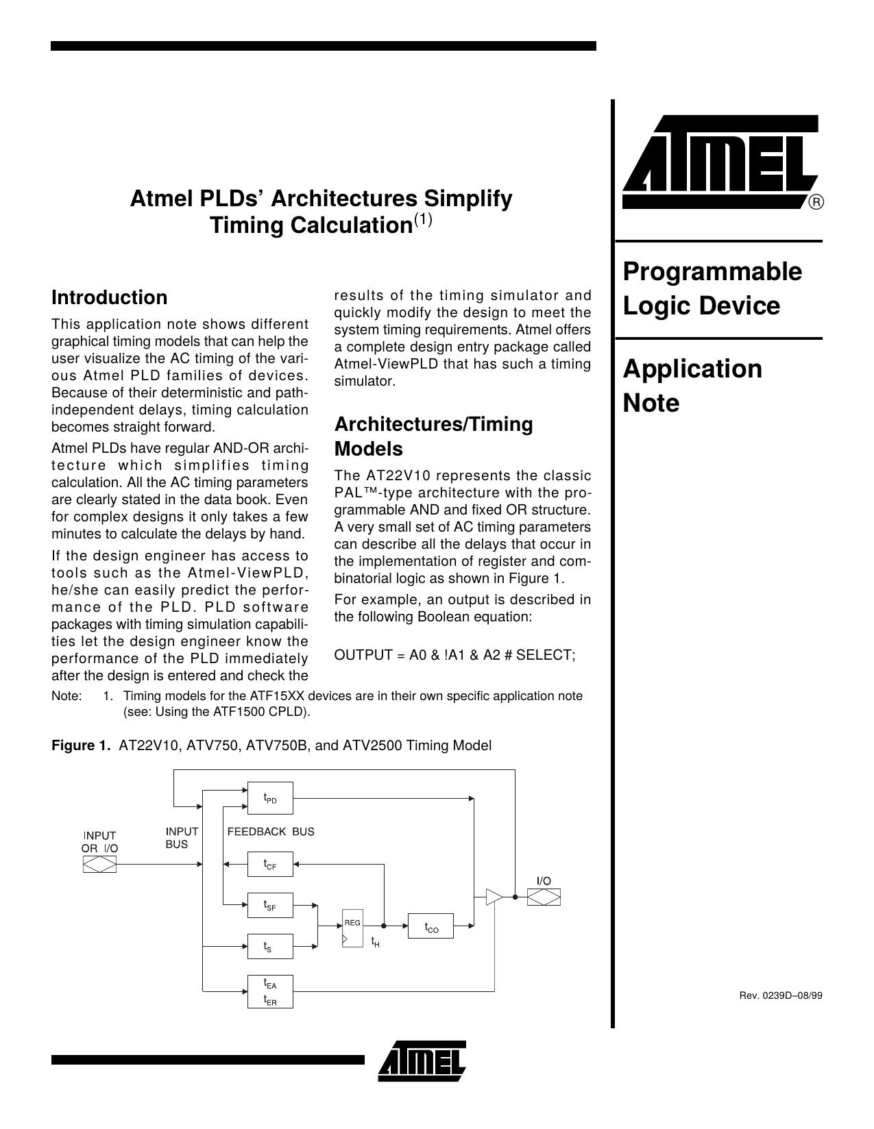 Atmel PLD's Architectures Simplify Timing Calculation Application Note by Atmel Corporation