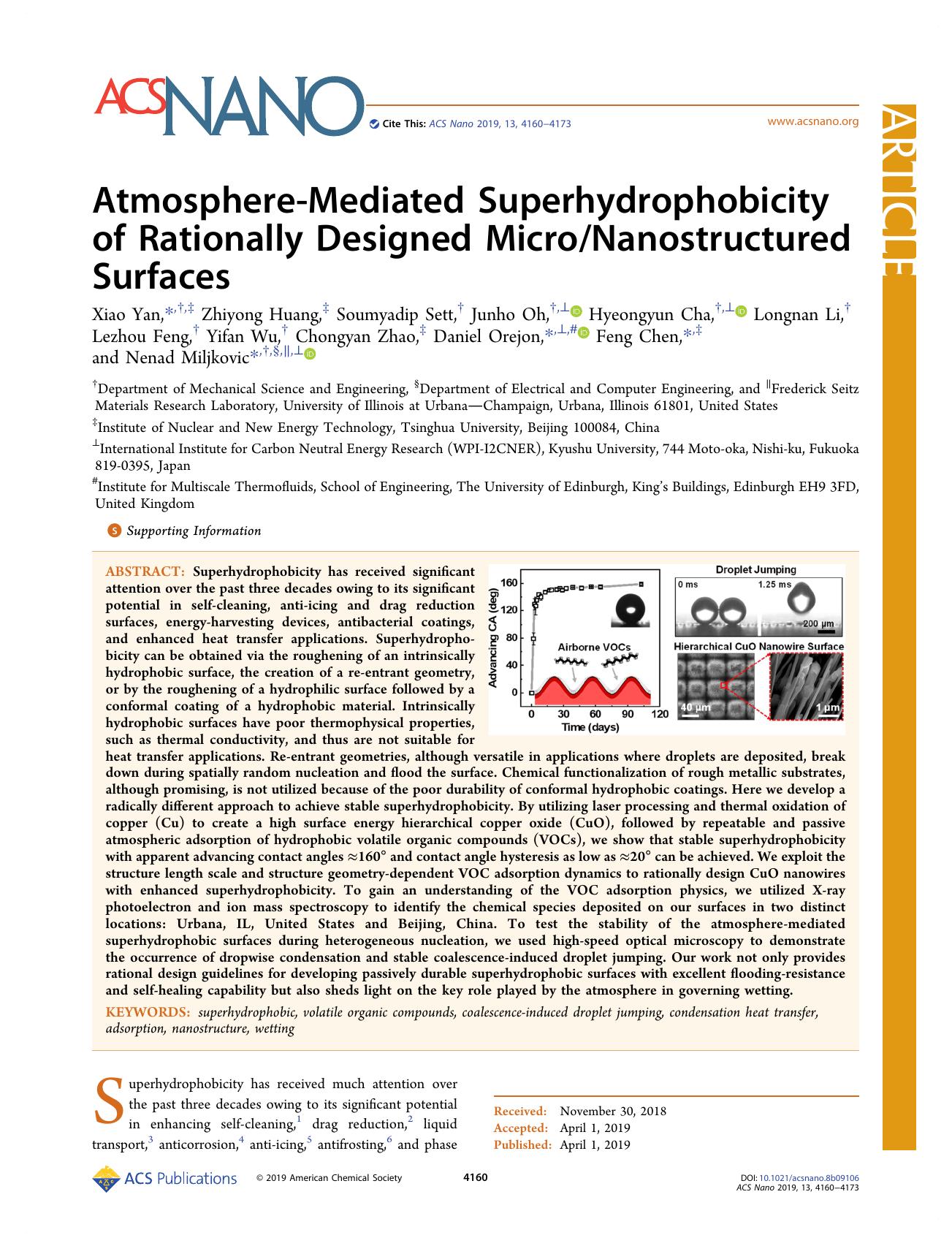 Atmosphere-Mediated Superhydrophobicity of Rationally Designed MicroNanostructured Surfaces by unknow