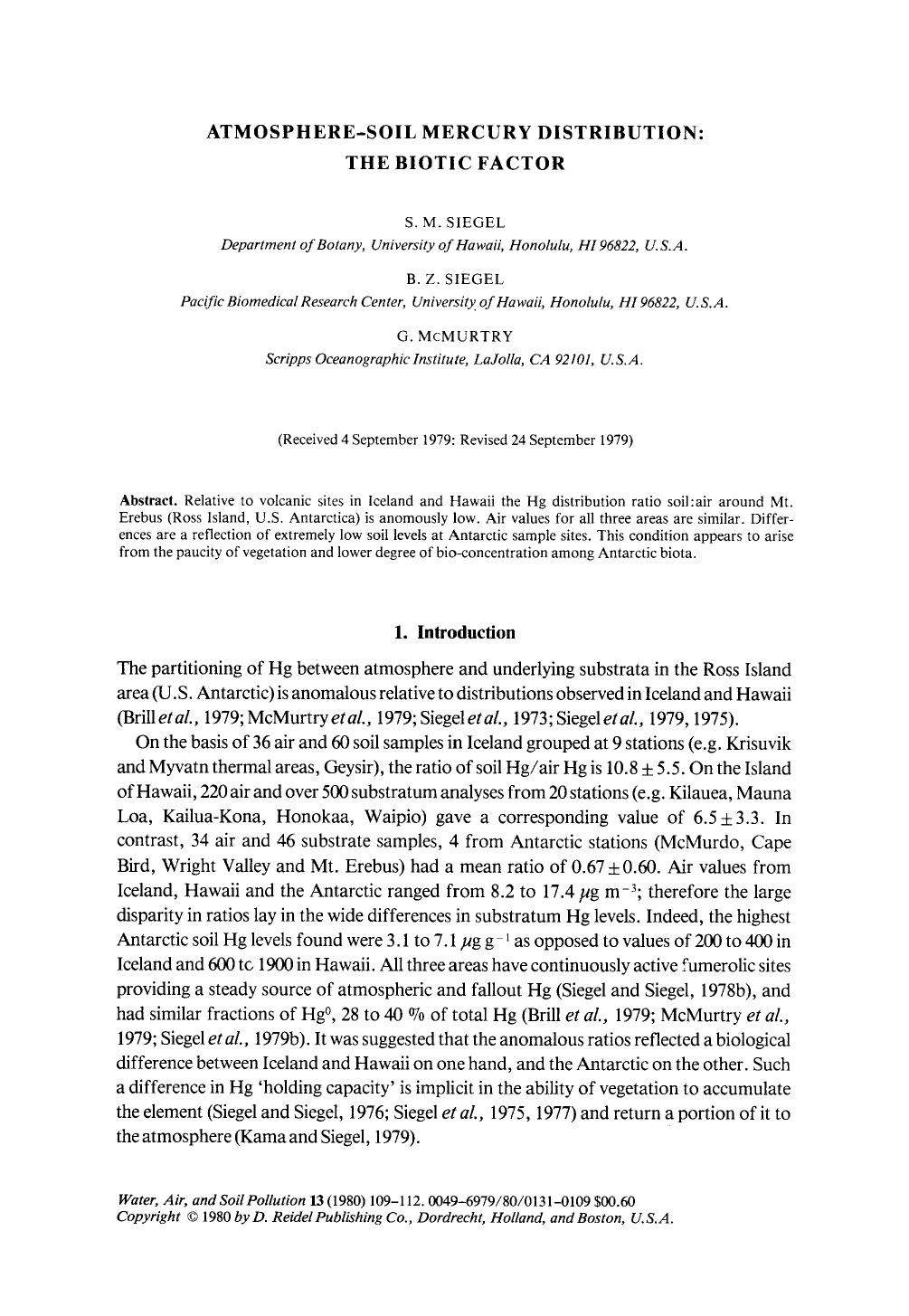 Atmosphere-soil mercury distribution: The biotic factor by Unknown