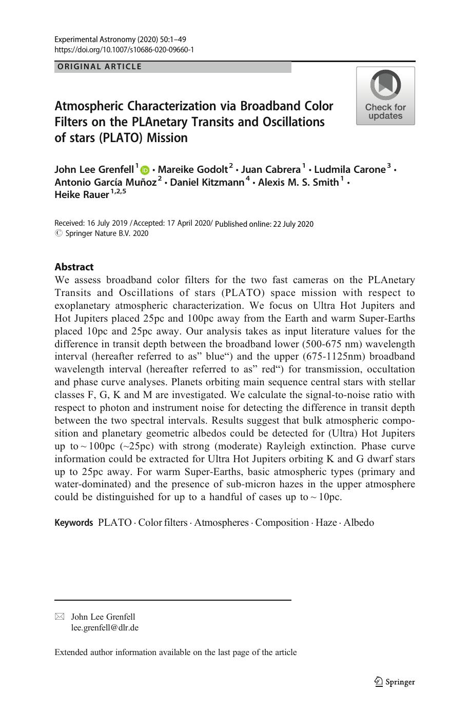 Atmospheric Characterization via Broadband Color Filters on the PLAnetary Transits and Oscillations of stars (PLATO) Mission by unknow