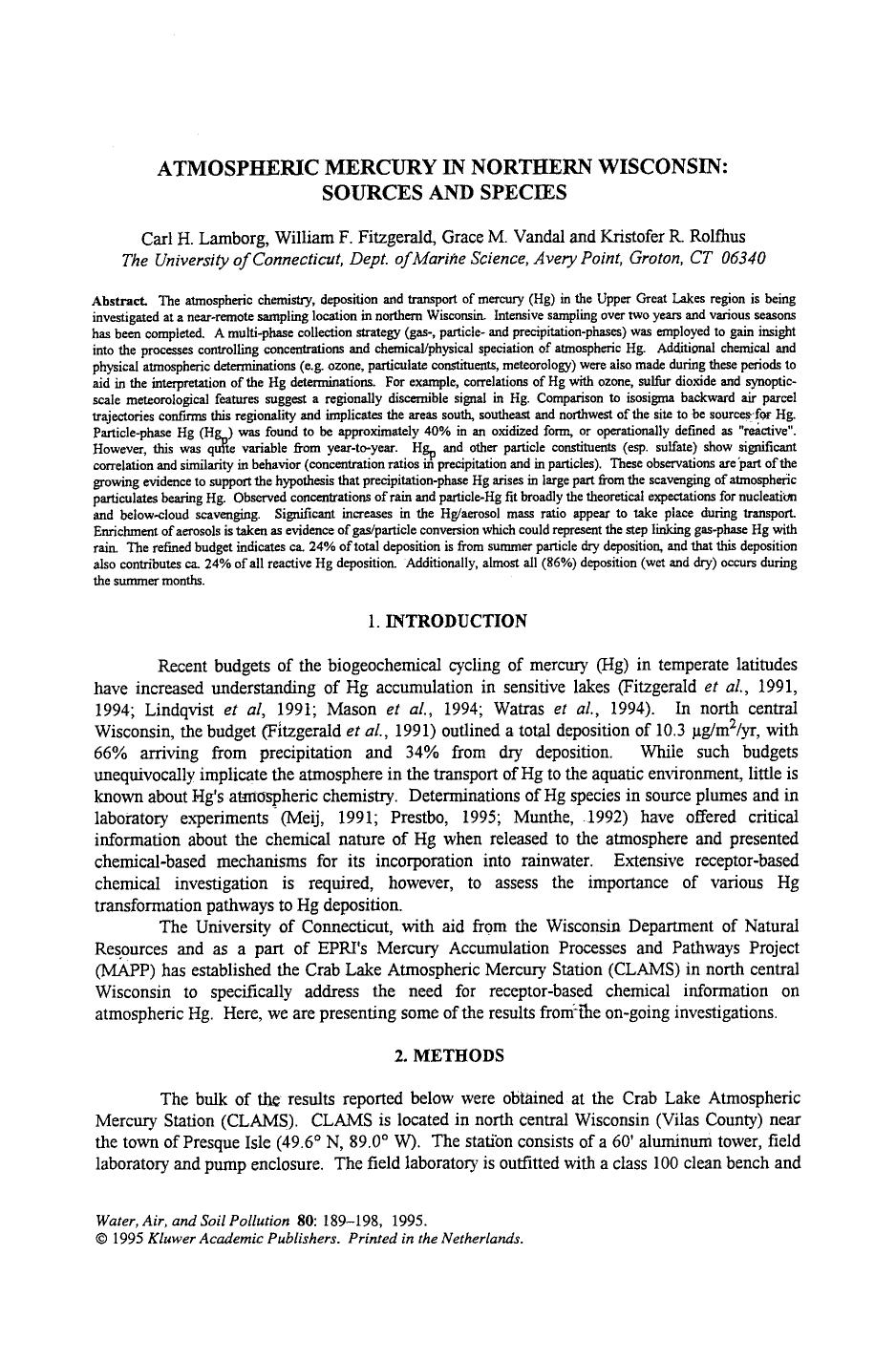 Atmospheric mercury in northern Wisconsin: Sources and species by Unknown