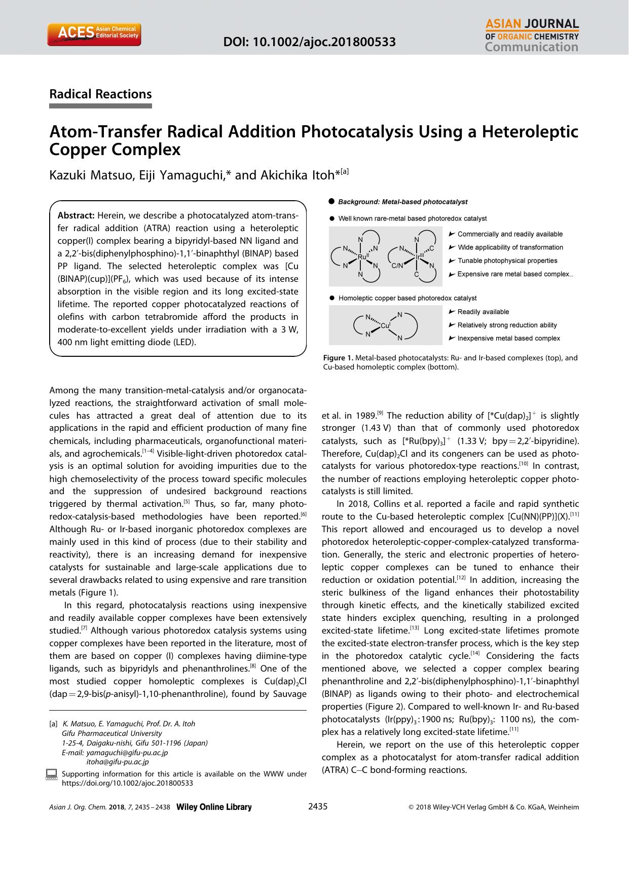 AtomâTransfer Radical Addition Photocatalysis Using a Heteroleptic Copper Complex by Unknown