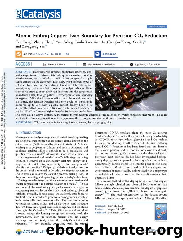 Atomic Editing Copper Twin Boundary for Precision CO2 Reduction by Can Tang Zheng Chen Yajie Wang Taishi Xiao Xian Li Changlin Zheng Xin Xu & Zhengzong Sun