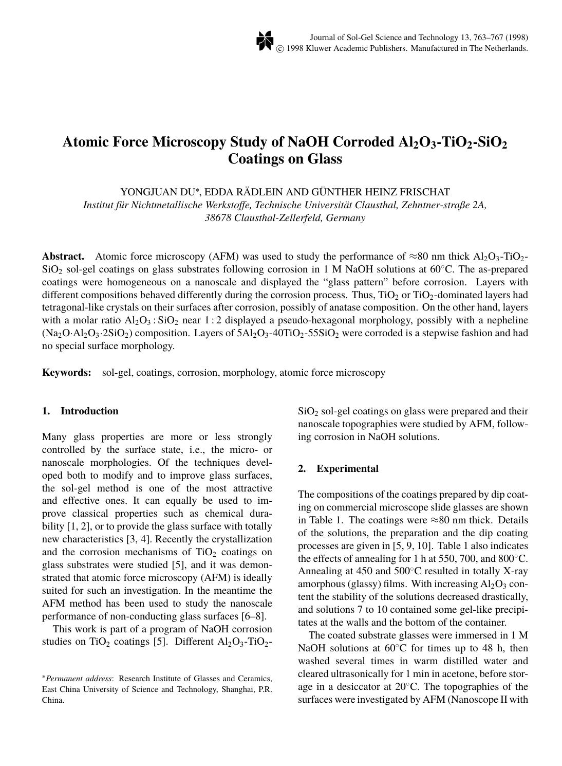 Atomic Force Microscopy Study of NaOH Corroded Al2O3-TiO2-SiO2 Coatings on Glass by Unknown