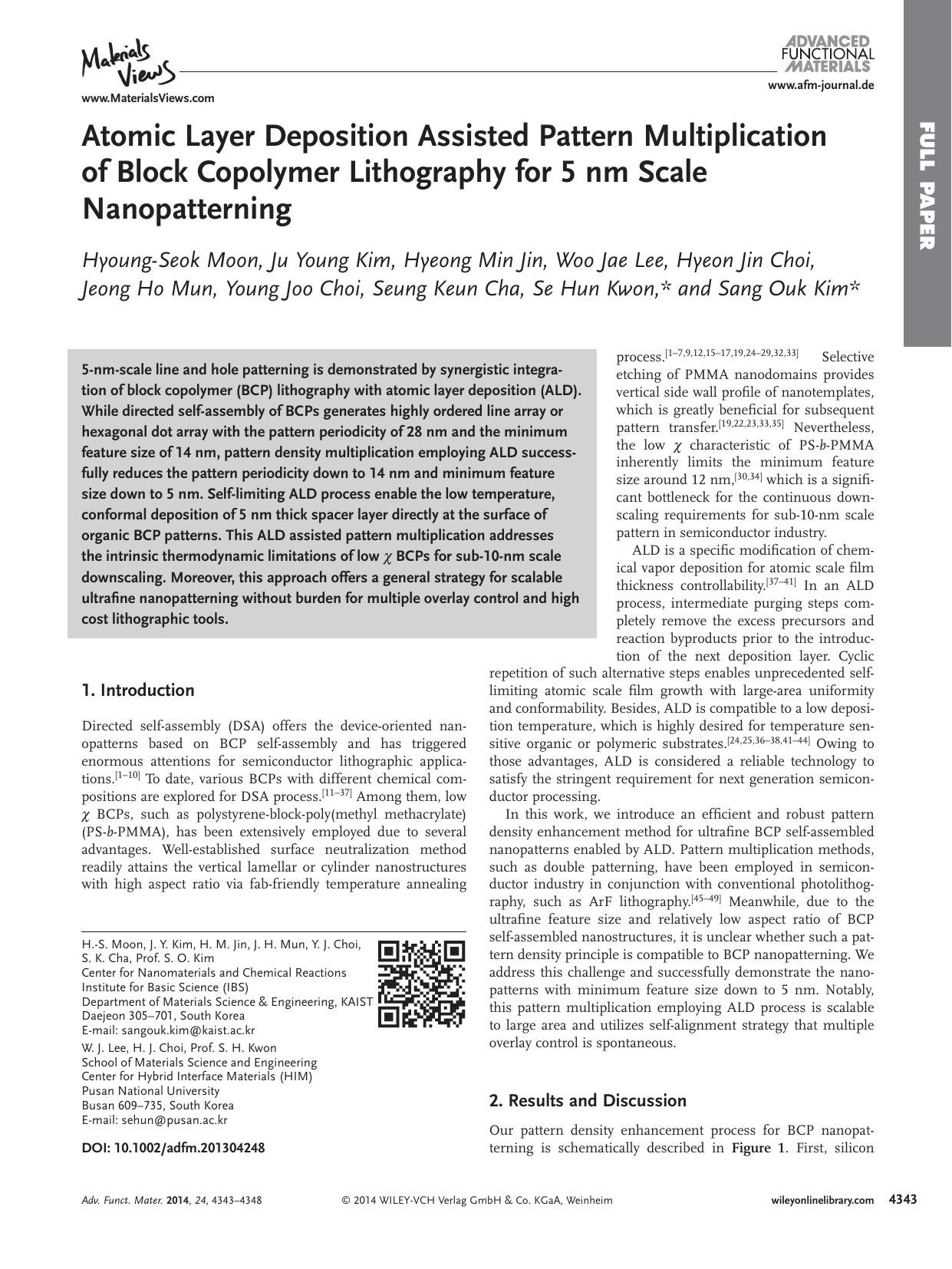 Atomic Layer Deposition Assisted Pattern Multiplication of Block Copolymer Lithography for 5 nm Scale Nanopatterning by wbpm