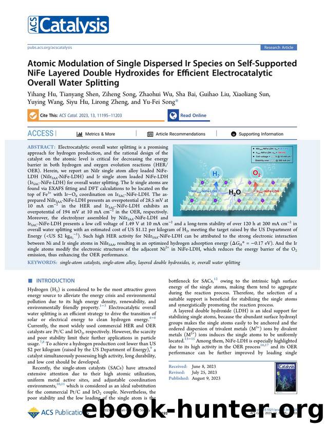 Atomic Modulation of Single Dispersed Ir Species on Self-Supported NiFe Layered Double Hydroxides for Efficient Electrocatalytic Overall Water Splitting by unknow