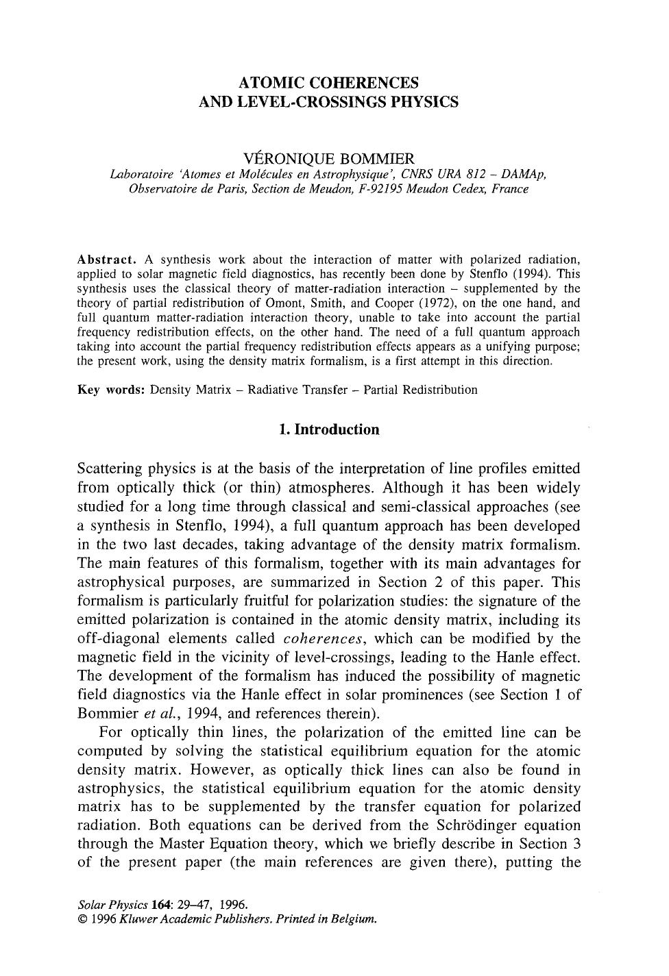 Atomic coherences and level-crossings physics by Unknown