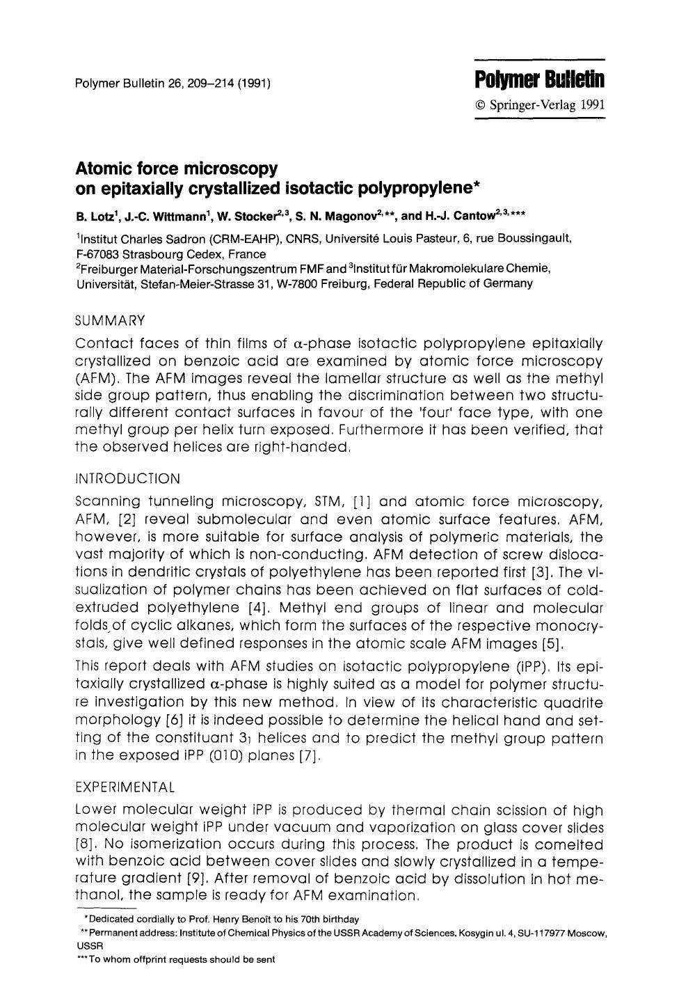 Atomic force microscopy on epitaxially crystallized isotactic polypropylene by Unknown