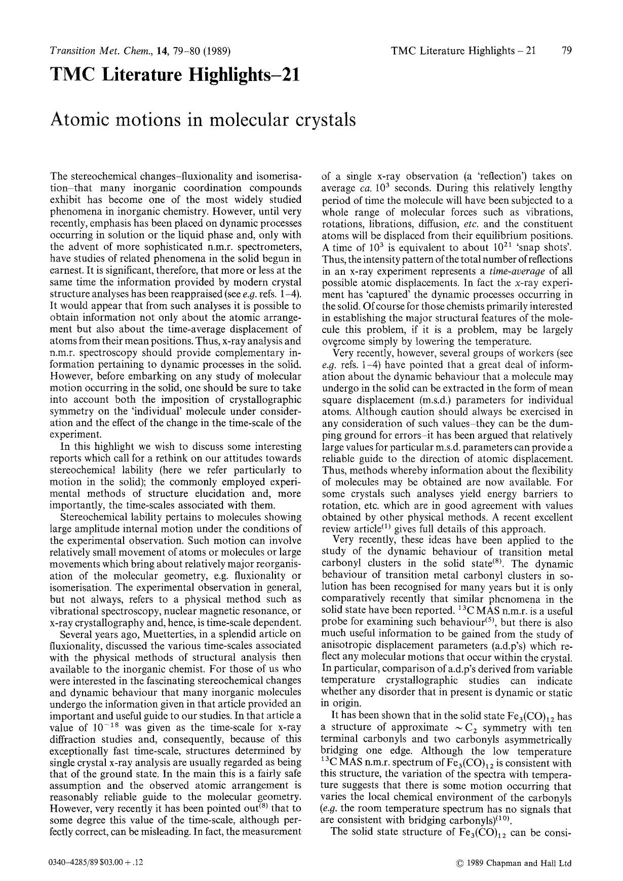 Atomic motions in molecular crystals by Unknown