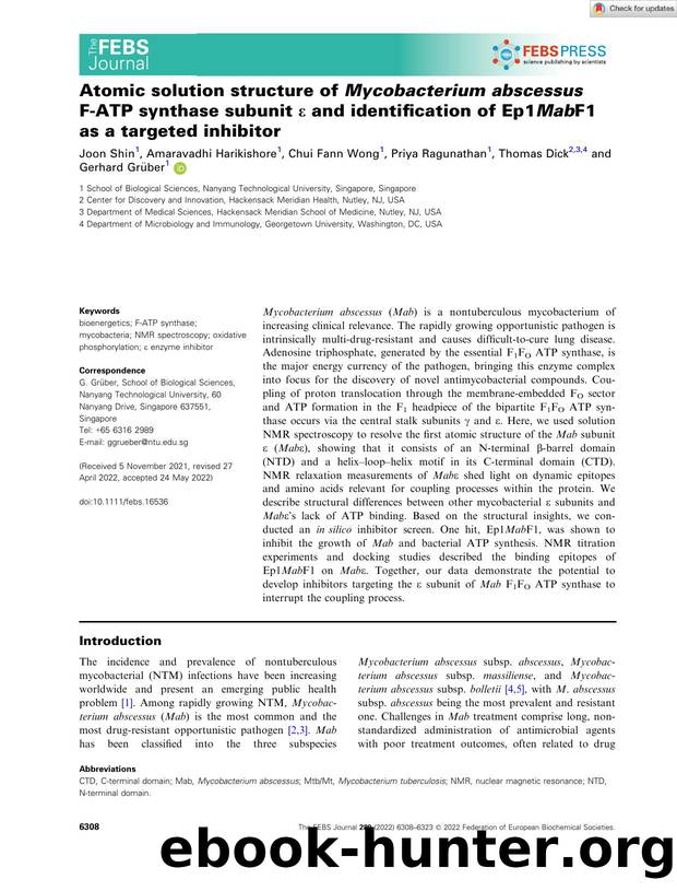 Atomic solution structure of Mycobacterium abscessus FâATP synthase subunit Îµ and identification of Ep1MabF1 as a targeted inhibitor by Unknown