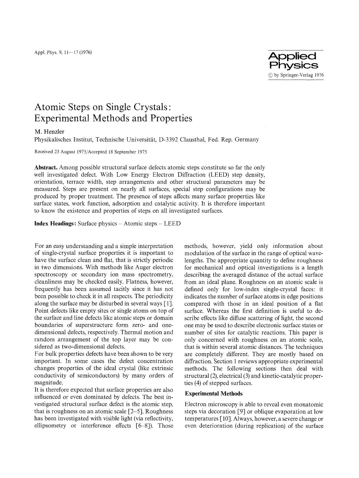 Atomic steps on single crystals: Experimental methods and properties by Unknown
