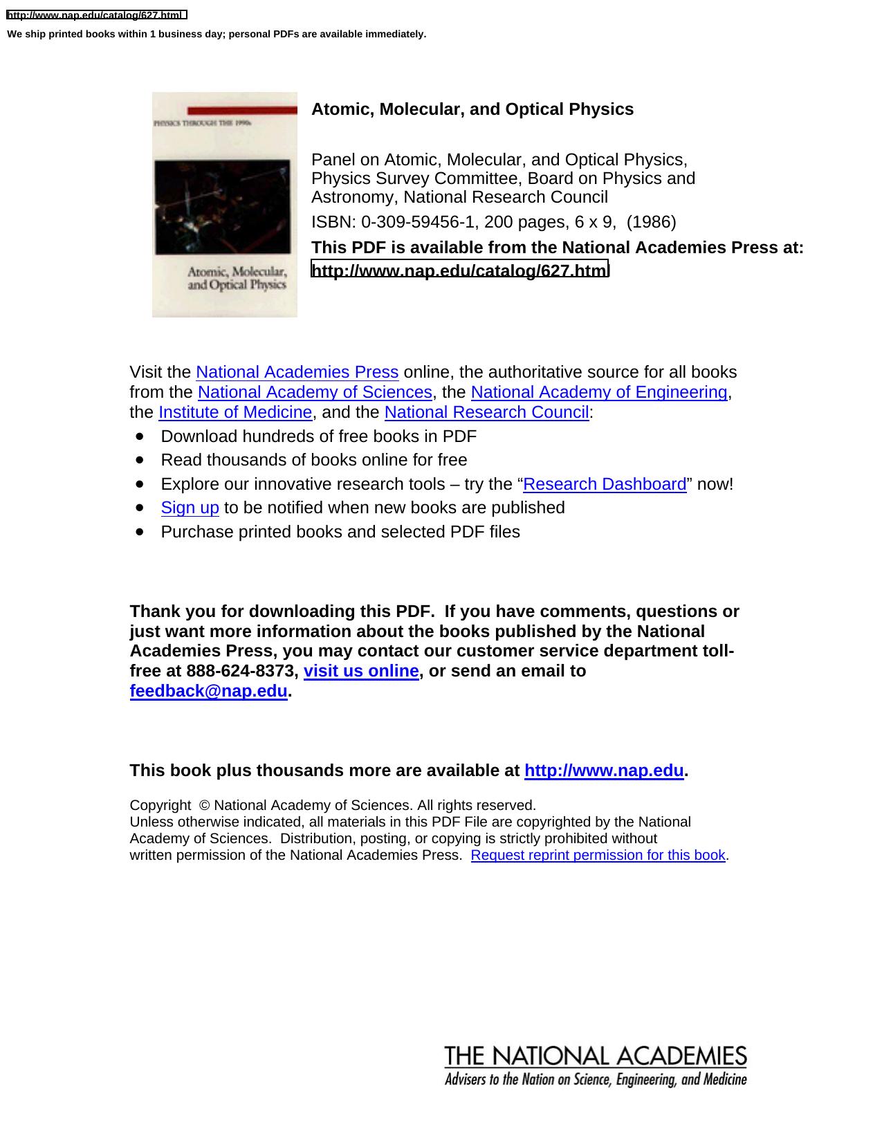 Atomic, Molecular, and Optical Physics by Unknown