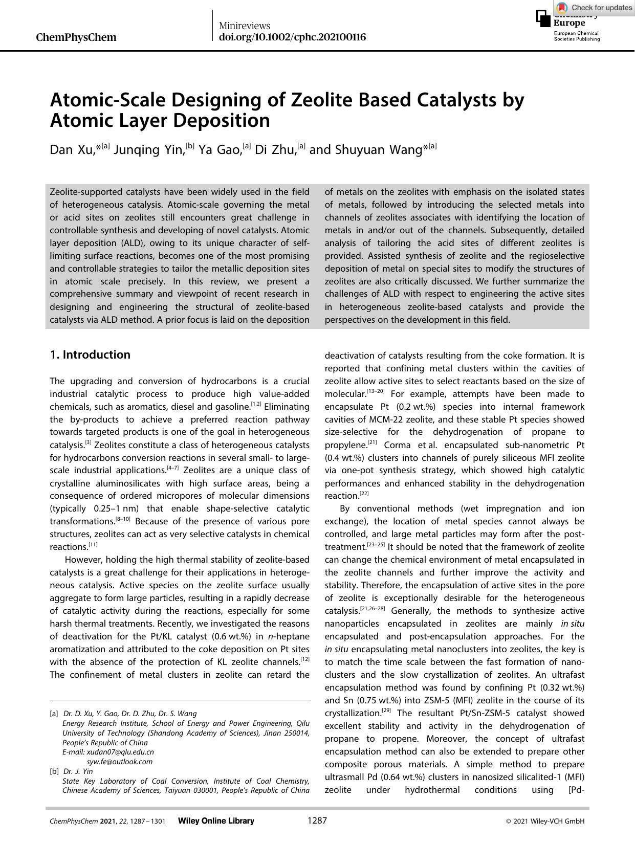 AtomicâScale Designing of Zeolite Based Catalysts by Atomic Layer Deposition by Unknown