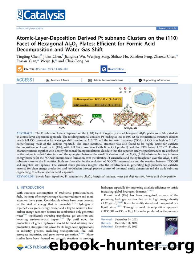 Atomic-Layer-Deposition Derived Pt subnano Clusters on the (110) Facet of Hexagonal Al2O3 Plates: Efficient for Formic Acid Decomposition and Water Gas Shift by unknow