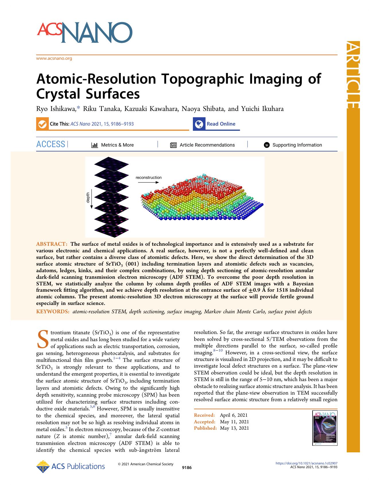 Atomic-Resolution Topographic Imaging of Crystal Surfaces by Ryo Ishikawa Riku Tanaka Kazuaki Kawahara Naoya Shibata and Yuichi Ikuhara