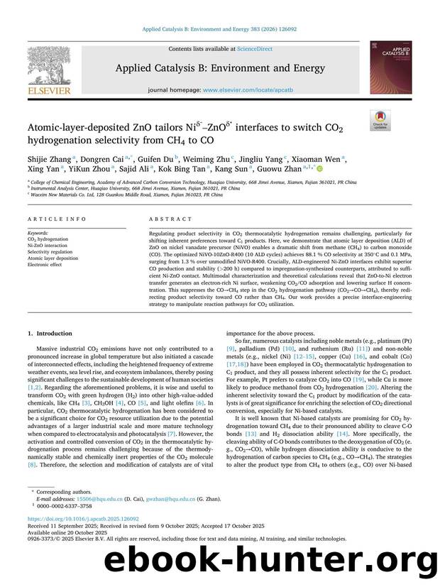 Atomic-layer-deposited ZnO tailors NiÎ´â»âZnOÎ´âº interfaces to switch CO2 hydrogenation selectivity from CH4 to CO by unknow