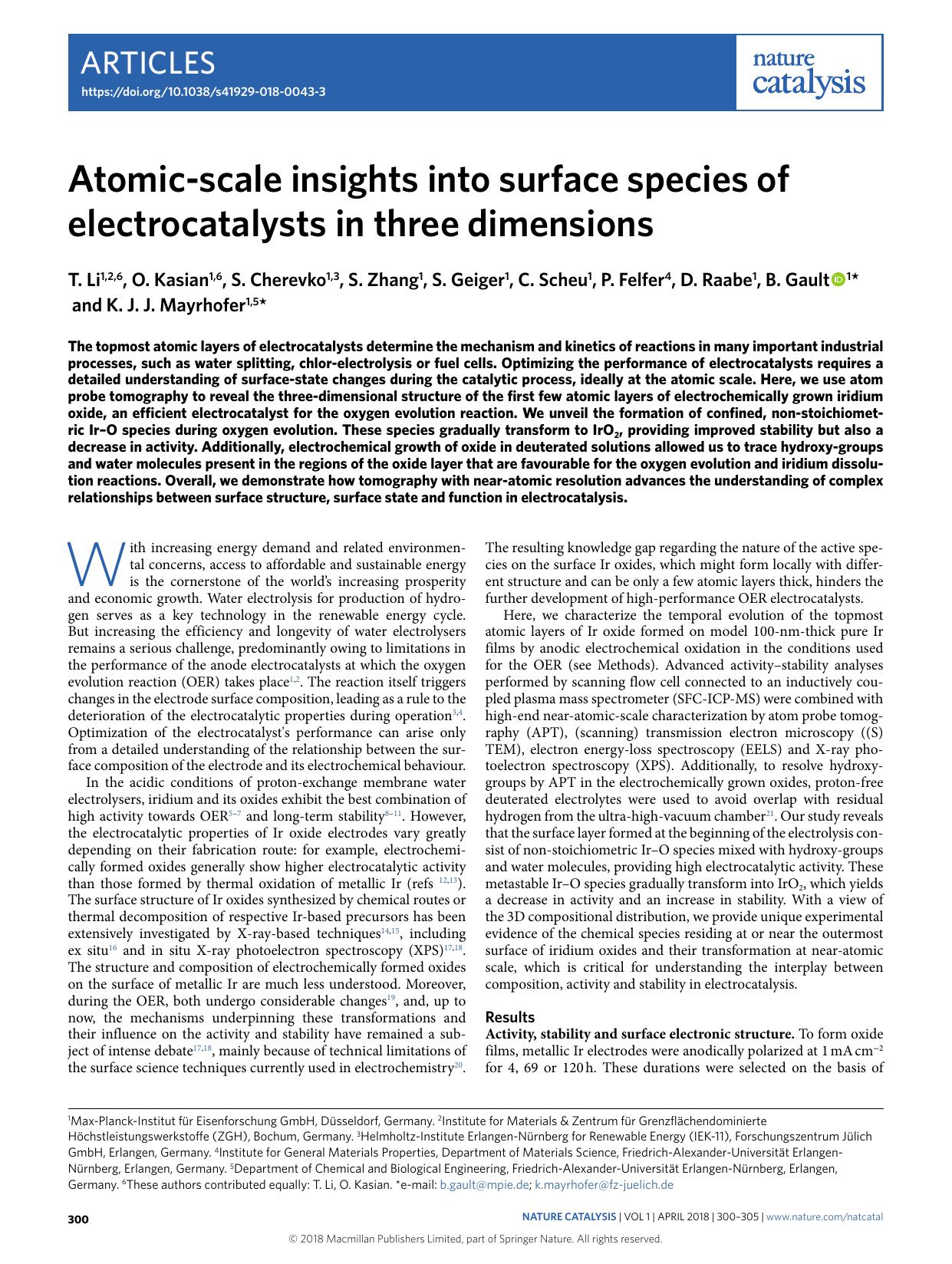 Atomic-scale insights into surface species of electrocatalysts in three dimensions by Unknown