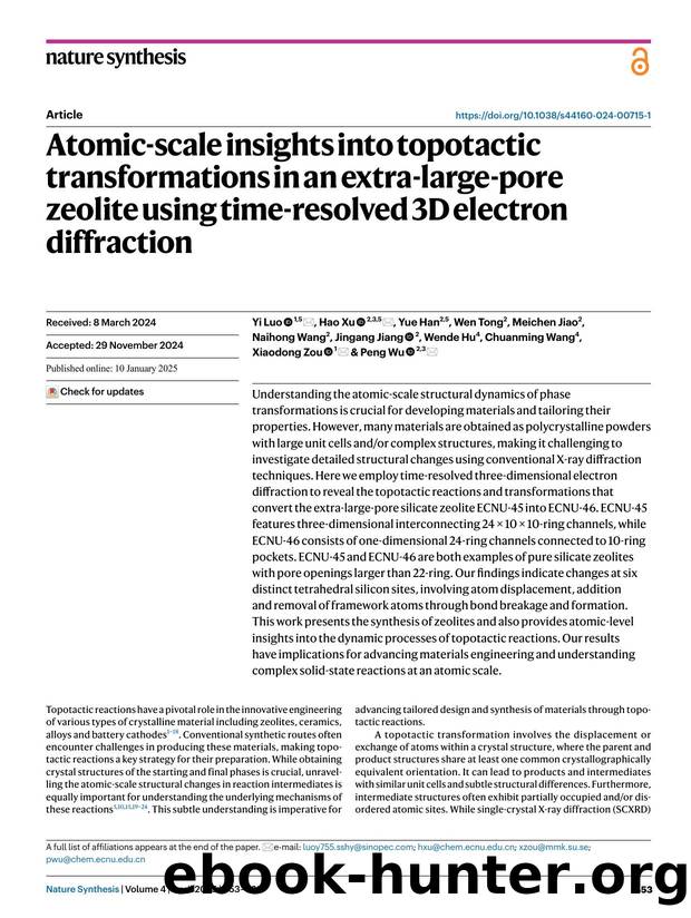 Atomic-scale insights into topotactic transformations in an extra-large-pore zeolite using time-resolved 3D electron diffraction by unknow