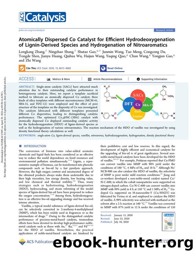 Atomically Dispersed Co Catalyst for Efficient Hydrodeoxygenation of Lignin-Derived Species and Hydrogenation of Nitroaromatics by unknow