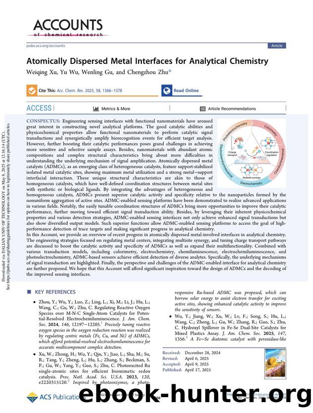 Atomically Dispersed Metal Interfaces for Analytical Chemistry by Weiqing Xu Yu Wu Wenling Gu & Chengzhou Zhu