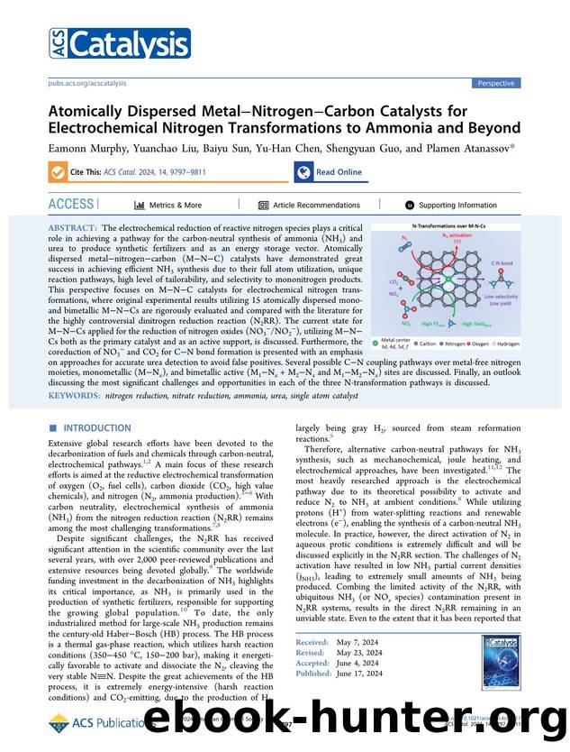 Atomically Dispersed MetalâNitrogenâCarbon Catalysts for Electrochemical Nitrogen Transformations to Ammonia and Beyond by Eamonn Murphy Yuanchao Liu Baiyu Sun Yu-Han Chen Shengyuan Guo and Plamen Atanassov